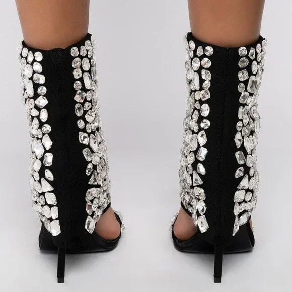 Xena Bet on Black: Diamond Rhinestone Draped Stiletto Sandal Size 6 - Picture 3 of 5